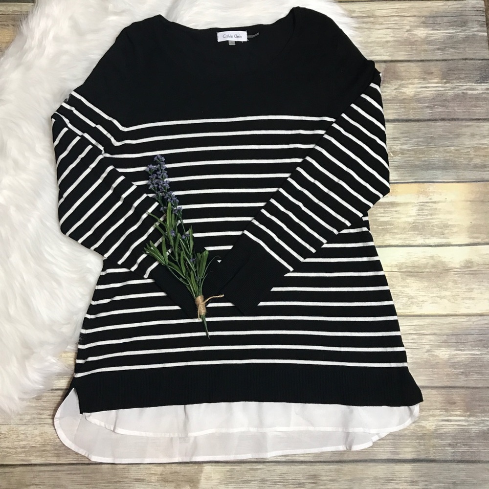 Calvin Klein Black and White Striped Shirt Sz L